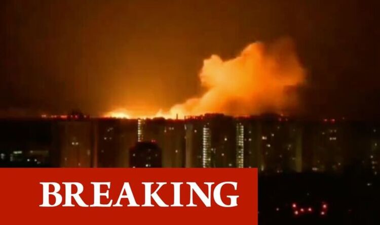 Hell on Kyiv streets as sky lights up after massive explosion – thick smoke engulfs city