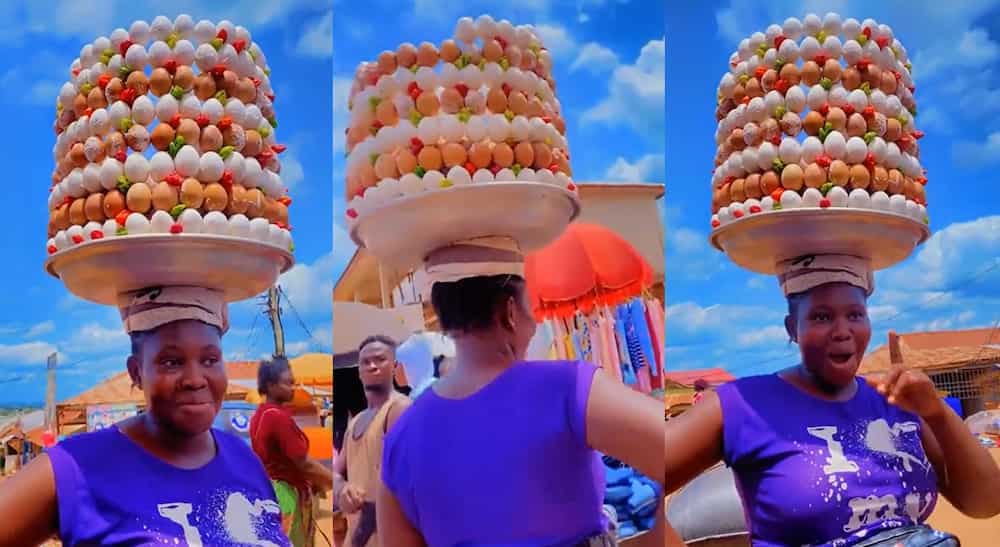 “She Can Fix Nigeria”: Lady Who Sells Eggs Arranges it in Tray Like 8 Storey Building, Video Goes Viral