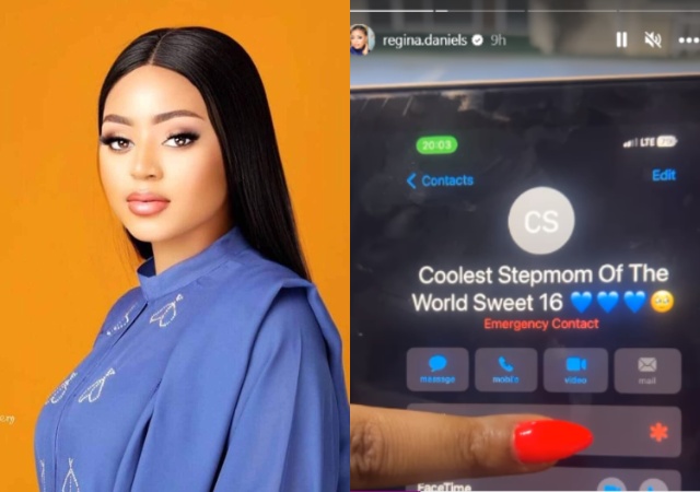 Watch The Moment Regina Daniels Saw the Name Her Stepson Saved Her Number As