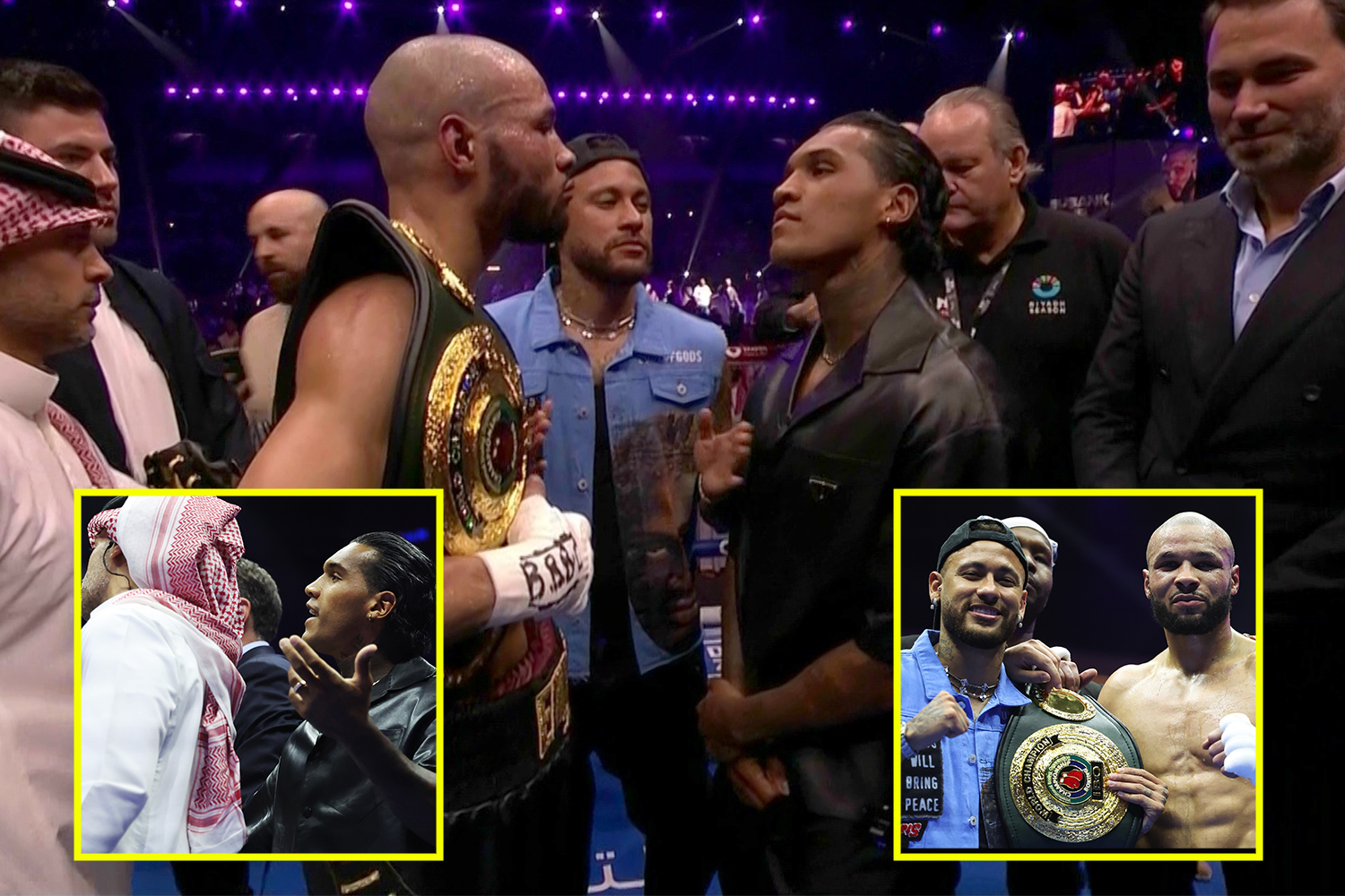 Conor Benn storms the ring and pushes Chris Eubank Jr in fiery altercation as Neymar oversees face-off after Eubank’s KO win