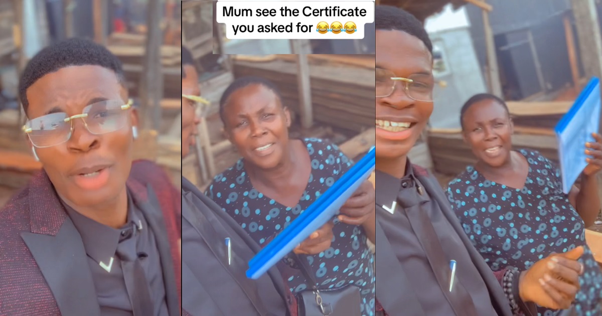 “Mum take your certificate, I wan go learn yah00” – Fresh graduate tells his mother after completing school (VIDEO)